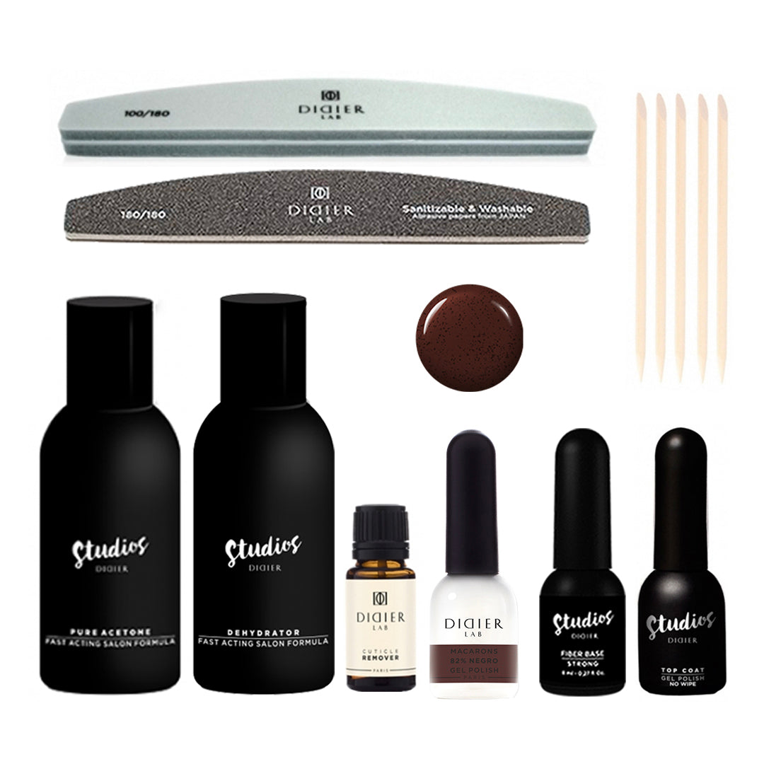 GĒLA LAKAS MANIKĪRA KOMPLEKTS "82% NEGRO" IESĀCĒJIEM