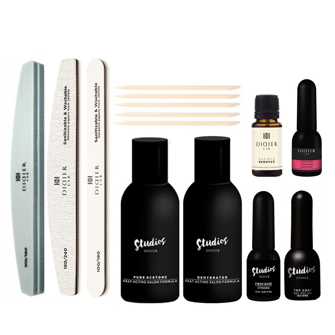 Manikīra komplekts ar Polybase Neon Pink and Strong