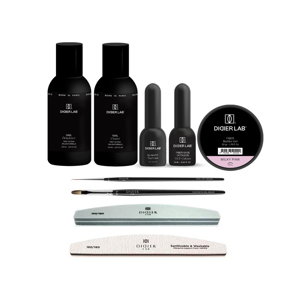 Komplekts stipriem un gariem nagiem ar Fiber Builder Gel Milky Pink, Didier Lab